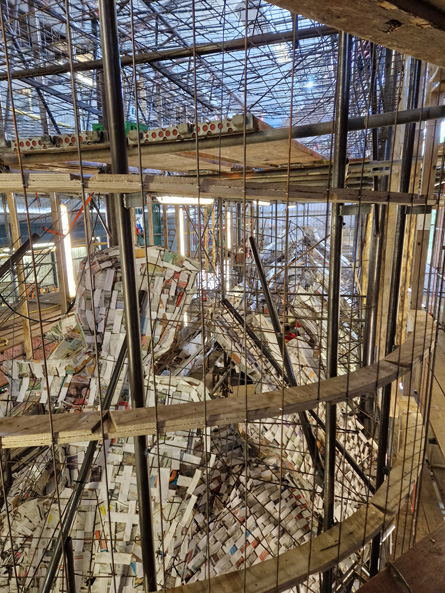 Work on the floats inside the construction tents.