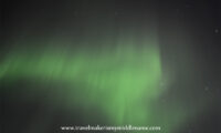 Green northern lights in the night sky