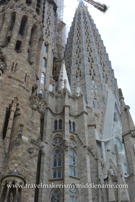 A side tower of La Sagrada Familia church in Barcelona, Spain.
