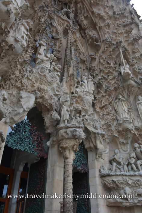 Detail of some of the sculptures on the front facade of La Sagrada Familia church in Barcelona, Spain.