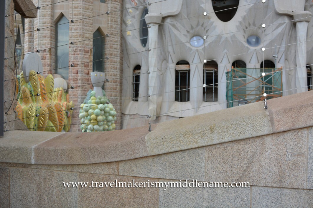 The balustrade of the exposed open air bridge in the Passion tower of La Sagrada Familia church in Barcelona, Spain.