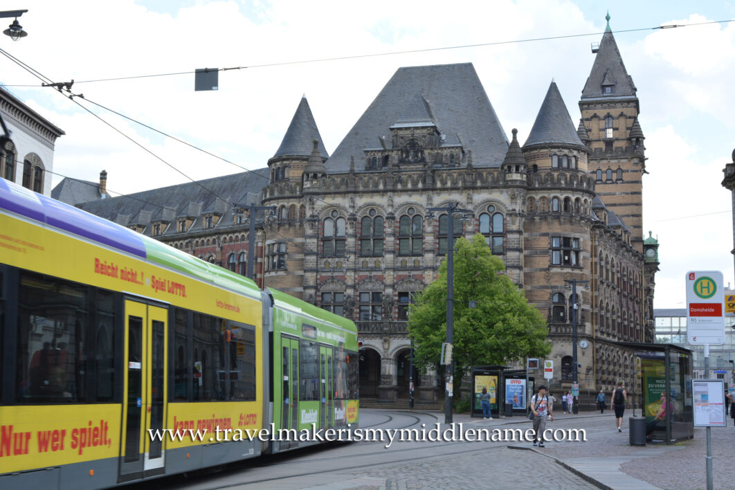 A Straßenbahn (tram) in Bremen, Germany.