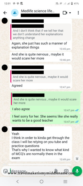 Screenshot_11 of chat record between students discussing statistics module