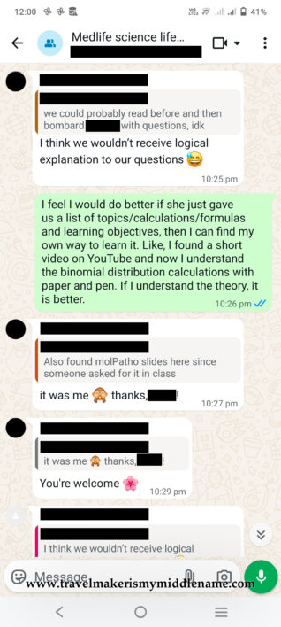 Screenshot_7 of chat record between students discussing statistics module