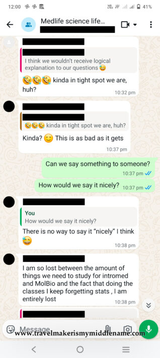 Screenshot_8 of chat record between students discussing statistics module