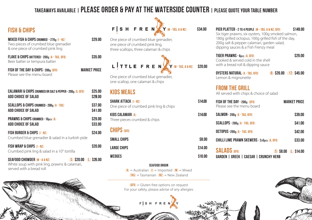 Fish Frenzy (Hobart)'s menu