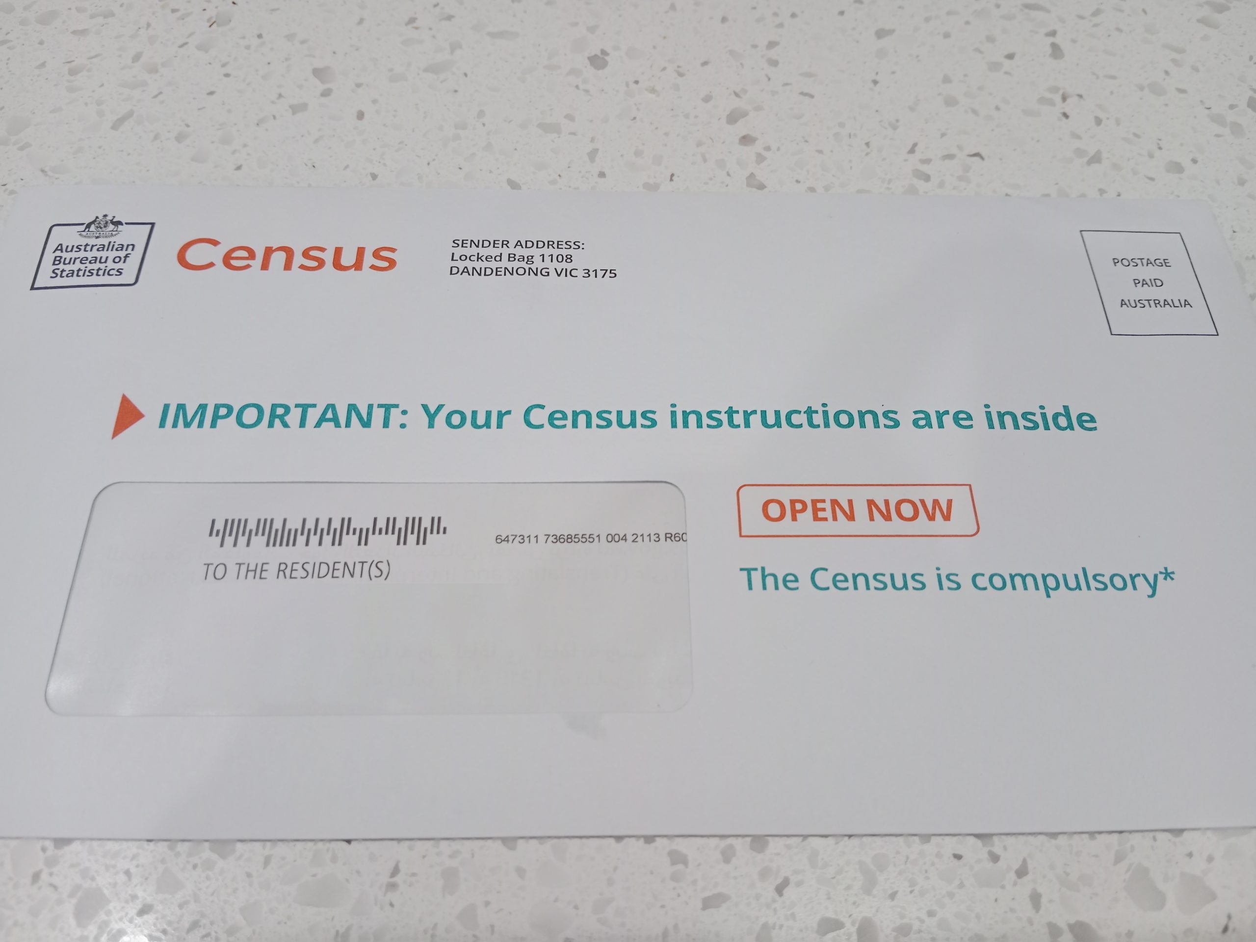 The Australian 2026 Census envelope